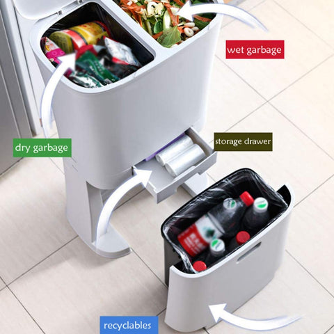 Large Three-Layer Trash Can Kitchen Storage