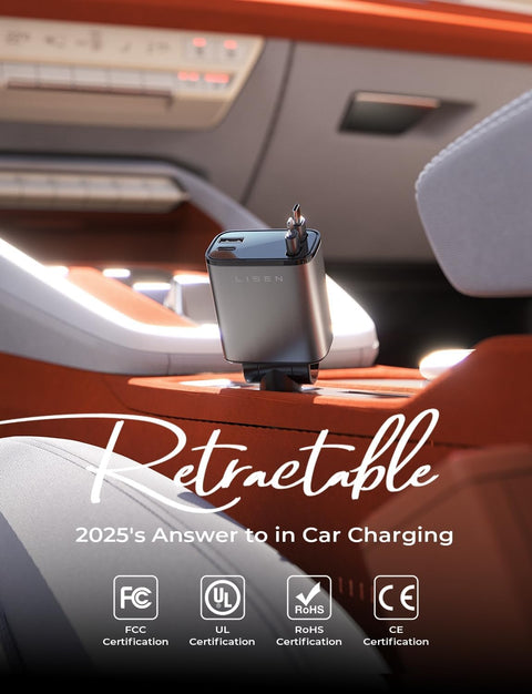 LISEN Retractable Car Charger, 84W Car Charger USB C Fast Charge