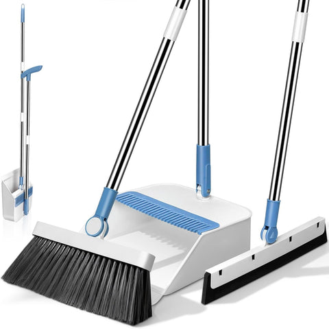 Broom and Dustpan Set,Almcmy Long Handle Broom Dustpan Combo with Floor