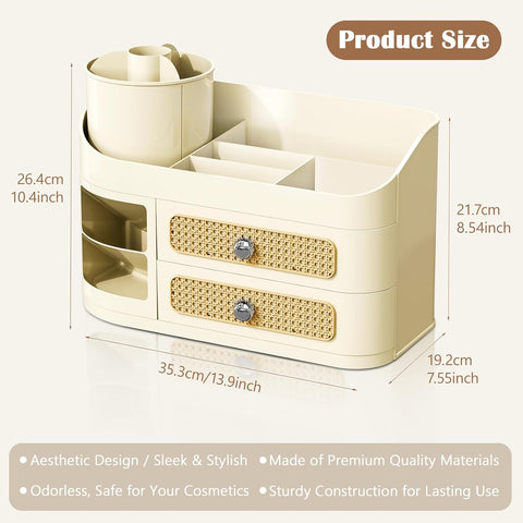 Makeup Organizer for Vanity with 360° Rotating Removable Brush Holder