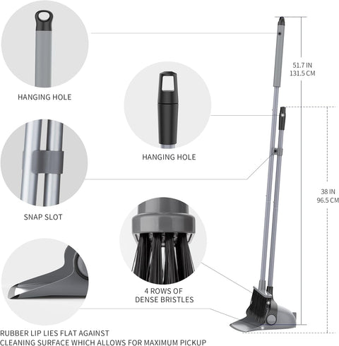 MR.SIGA Broom and Dustpan Set with Adjustable Long Handle