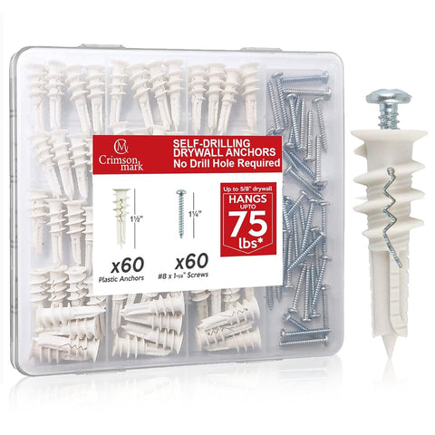 120Pcs #8 Self Drilling Drywall Anchors and Screws Kit