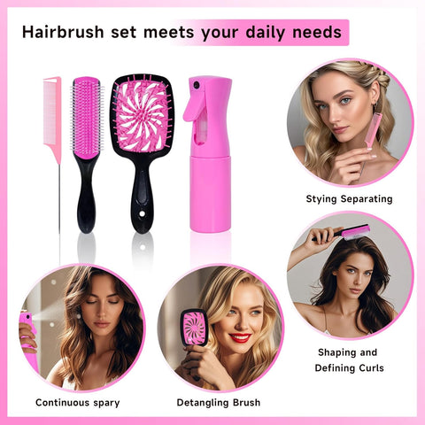 11-Piece Hair Brush Set with Detangling Brush and Hair Spray Bottle