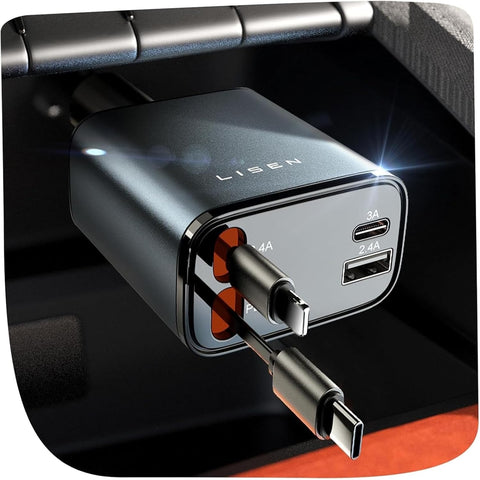 LISEN Retractable Car Charger, 84W Car Charger USB C Fast Charge