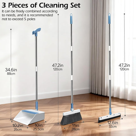 Broom and Dustpan Set,Almcmy Long Handle Broom Dustpan Combo with Floor