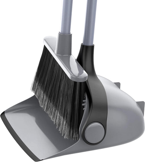 MR.SIGA Broom and Dustpan Set with Adjustable Long Handle